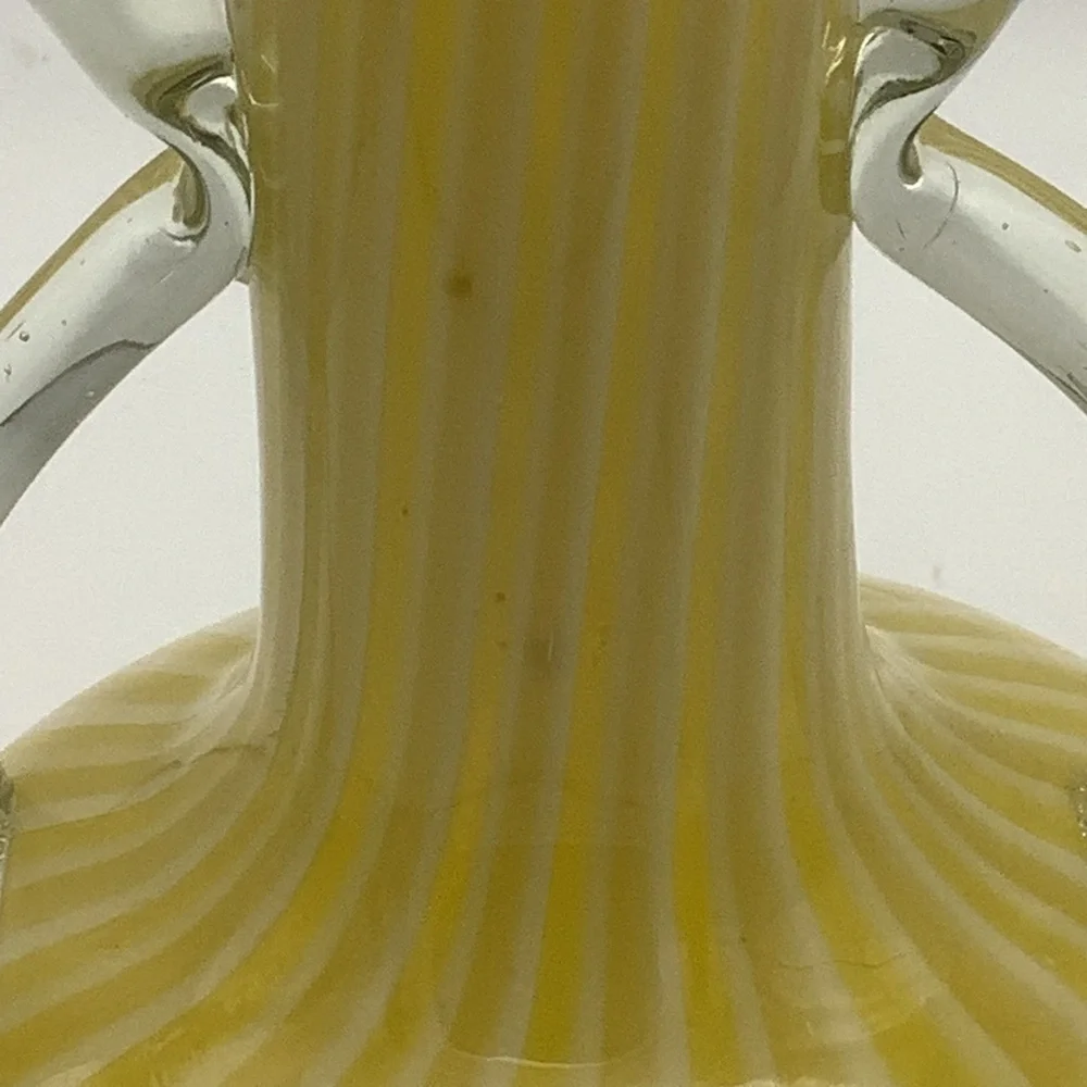 Vintage Murano Style Handblown Yellow and Clear Swirl Glass Vase